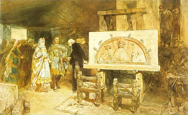 Thierry VI de Hollande et Gertrude d'Alsace mre visitent l'atelier de l'abbaye d'Egmond - Ch Rochussen - 1881